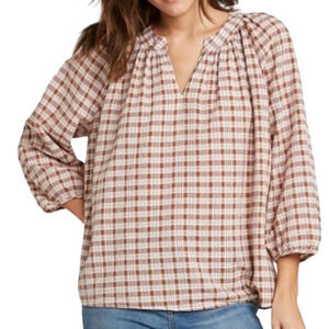 UNIVERSAL THREAD PLAID LONG SLEEVE BROWN MULTI V NECK LARGE
